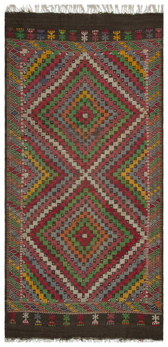 Girit Brown Geometric Wool Handmade Area Rug 5'7" x 10'10"