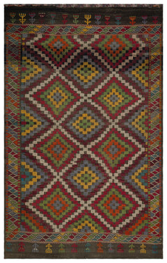 Girit Brown Geometric Wool Handmade Area Rug 6'1" x 9'10"