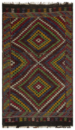 Girit Brown Geometric Wool Handmade Area Rug 5'5" x 9'2"