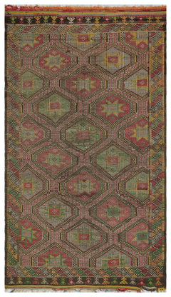 Girit Brown Geometric Wool Handmade Area Rug 5'5" x 9'2"