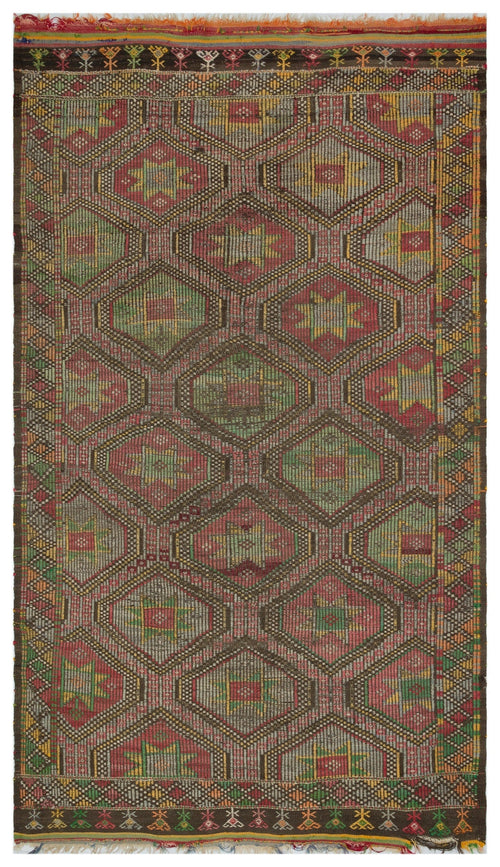 Girit Brown Geometric Wool Handmade Area Rug 5'5" x 9'2"