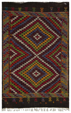 Girit Brown Geometric Wool Handmade Area Rug 5'9" x 8'11"