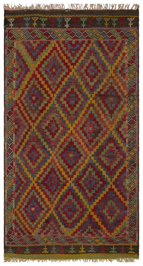 Girit Brown Geometric Wool Handmade Area Rug 5'5" x 9'9"