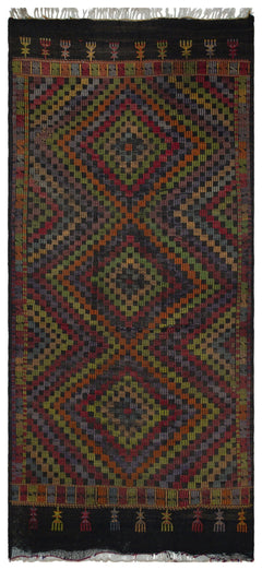 Girit Brown Geometric Wool Handmade Area Rug 4'11" x 10'8"