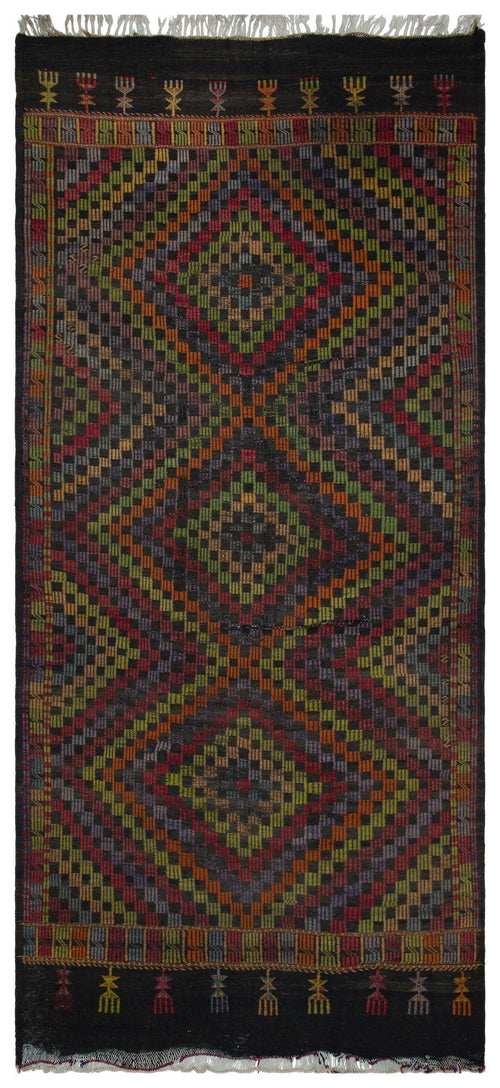 Girit Brown Geometric Wool Handmade Area Rug 4'11" x 10'8"