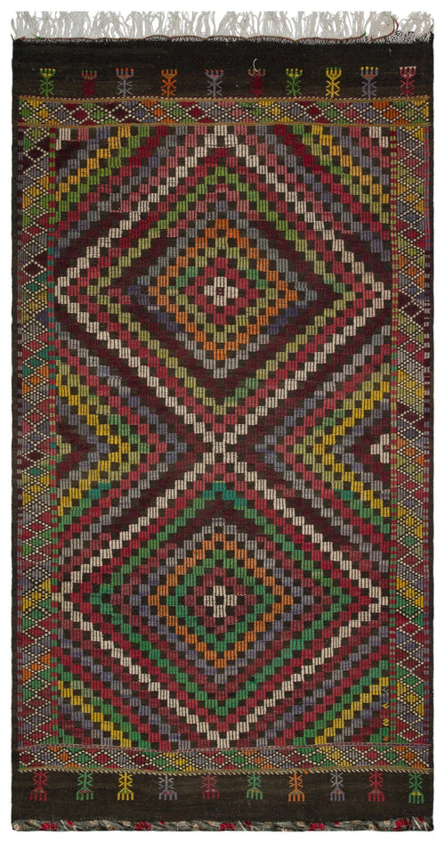 Girit Brown Geometric Wool Handmade Area Rug 5'9" x 10'5"