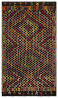 Girit Brown Geometric Wool Handmade Area Rug 5'3" x 9'1"