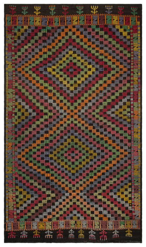 Girit Brown Geometric Wool Handmade Area Rug 5'3" x 9'1"