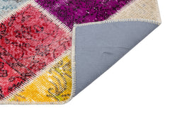 Iskece 34090 Beige Patchwork Wool Handmade Area Rug 2'8" x 4'10"