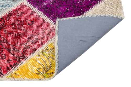 Iskece 34090 Beige Patchwork Wool Handmade Area Rug 2'8" x 4'10"