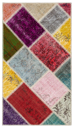 Iskece 34090 Beige Patchwork Wool Handmade Area Rug 2'8" x 4'10"
