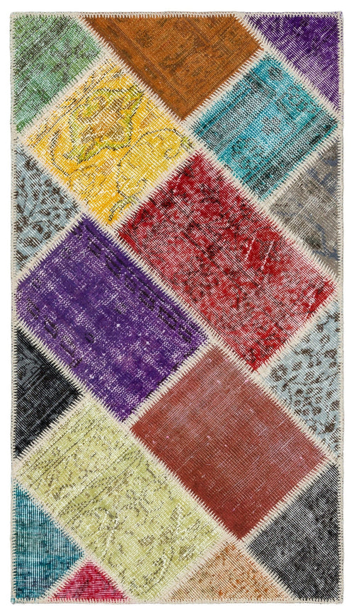 Iskece 34093 Beige Patchwork Wool Handmade Area Rug 2'8" x 4'9"