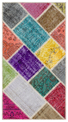 Iskece 34102 Beige Patchwork Wool Handmade Area Rug 2'8" x 4'11"