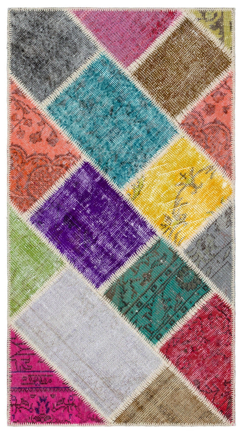 Iskece 34102 Beige Patchwork Wool Handmade Area Rug 2'8" x 4'11"