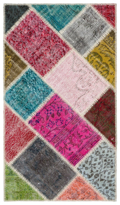 Iskece 34104 Beige Patchwork Wool Handmade Area Rug 2'8" x 4'9"