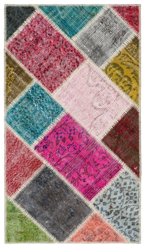 Iskece 34104 Beige Patchwork Wool Handmade Area Rug 2'8" x 4'9"