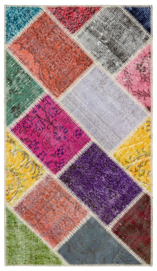 Iskece 34105 Beige Patchwork Wool Handmade Area Rug 2'8" x 4'9"