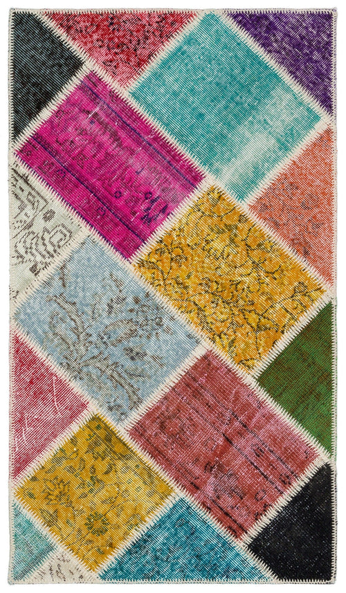 Iskece 34108 Beige Patchwork Wool Handmade Area Rug 2'8" x 4'9"