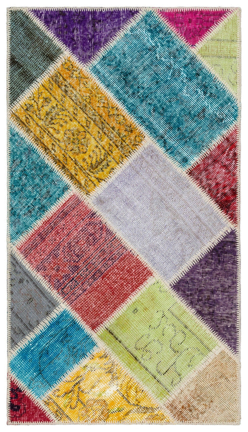 Iskece 34109 Beige Patchwork Wool Handmade Area Rug 2'7" x 4'10"