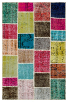 Iskece 34115 Beige Patchwork Wool Handmade Area Rug 3'11" x 5'11"