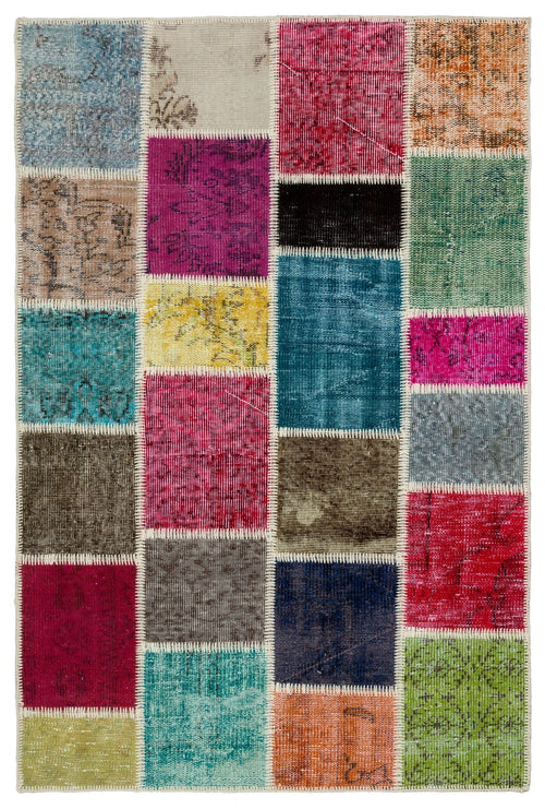 Iskece 34116 Beige Patchwork Wool Handmade Area Rug 3'11" x 5'10"