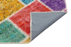 Iskece 34130 Beige Patchwork Wool Handmade Area Rug 4'0" x 6'2"