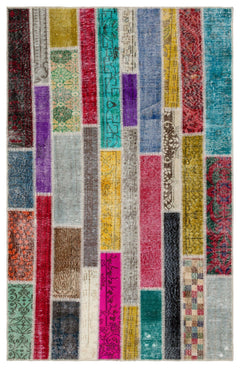 Iskece 34163 Beige Patchwork Wool Handmade Area Rug 4'11" x 7'9"