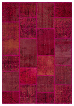 Iskece 34171 Red Patchwork Wool Handmade Area Rug 5'3" x 7'7"