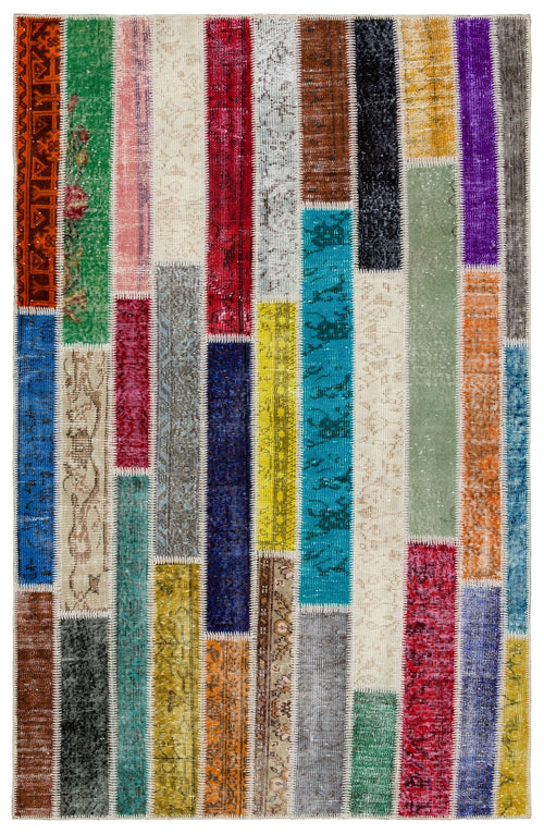 Iskece 34175 Beige Patchwork Wool Handmade Area Rug 4'11" x 7'8"