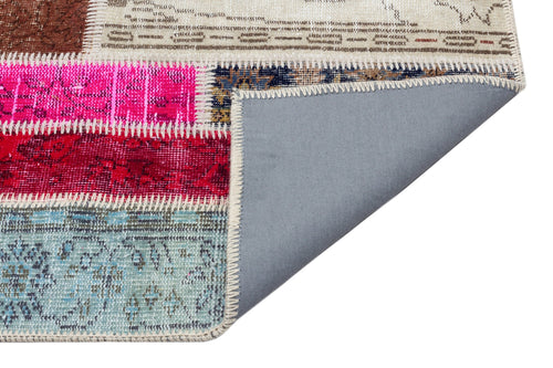 Iskece 34177 Beige Patchwork Wool Handmade Area Rug 5'3" x 7'7"