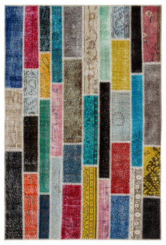 Iskece 34178 Beige Patchwork Wool Handmade Area Rug 5'2" x 7'9"