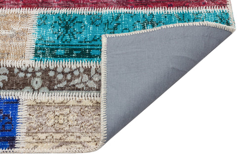 Iskece 34183 Beige Patchwork Wool Handmade Area Rug 5'0" x 7'8"