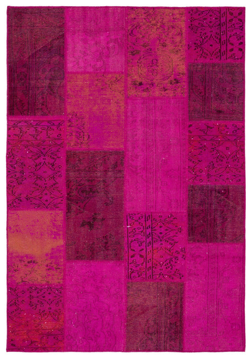 Iskece Pink Vintage Wool Handmade Area Rug 5'3" x 7'8"