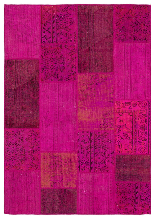 Iskece Pink Vintage Wool Handmade Area Rug 5'4" x 7'7"