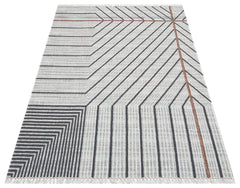 Washable Cotton Kilim - Grey Geometric Double Sided Flatweave Rug With Jute Straw Look