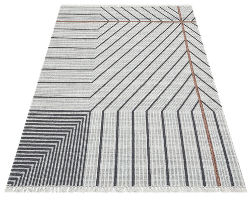 Washable Cotton Kilim - Grey Geometric Double Sided Flatweave Rug With Jute Straw Look