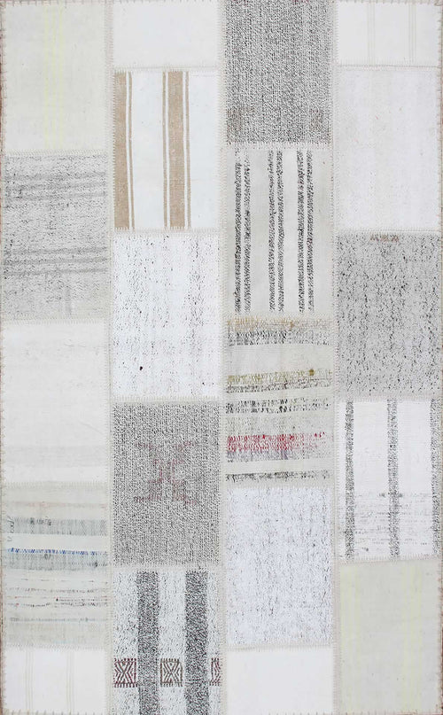 Beige Patchwork Kilim - Handmade Cotton Rug With Flatweave Texture & Non Slip