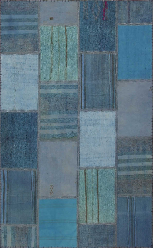 Fischamend Navy Patchwork Cotton Handmade Rug