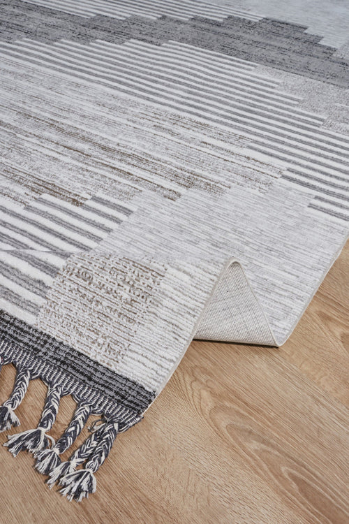 Grey Geometric Area Rug – Machine Made Spokane Cotton Yarn Carpet With Antislip