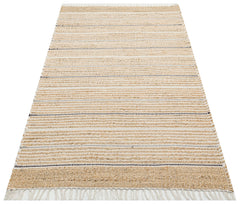 Handmade Jute Rug - Beige Striped Natural Jute Carpet With Soft Texture