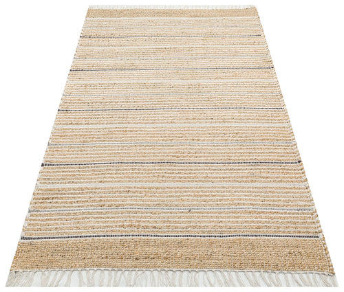 Handmade Jute Rug - Beige Striped Natural Jute Carpet With Soft Texture