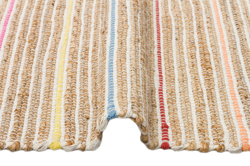 Handmade Jute Rug – Beige Striped Natural Jute Carpet | Soft Texture, Dust Free