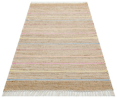 Handmade Jute Rug – Beige Striped Natural Jute Carpet | Soft Texture, Dust Free