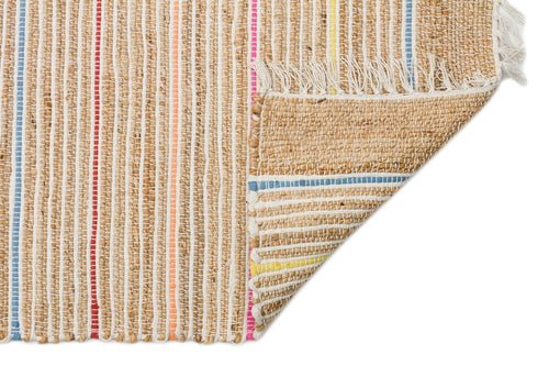 Handmade Jute Rug – Beige Striped Natural Jute Carpet | Soft Texture, Dust Free