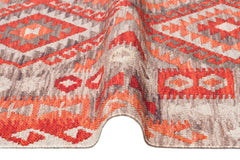 Washable Cotton Kilim - Orange Geometric Double Sided Rug With Jute Straw Look