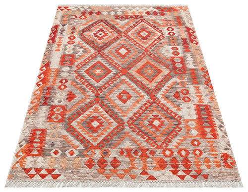 Washable Cotton Kilim - Orange Geometric Double Sided Rug With Jute Straw Look