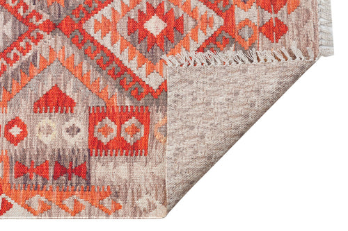 Washable Cotton Kilim - Orange Geometric Double Sided Rug With Jute Straw Look