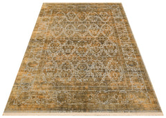Vintage Area Rug – Lecce Gold Overdyed Machine Made Rug With Soft Silky Carpet