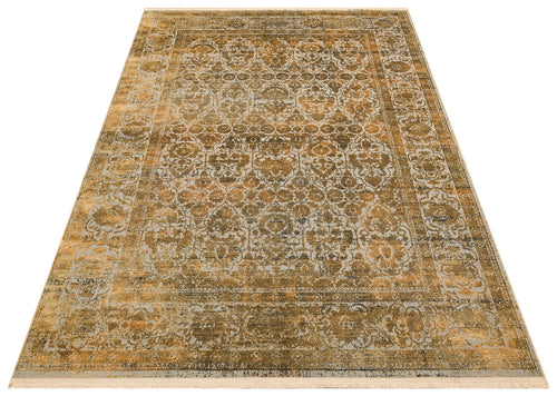 Vintage Area Rug – Lecce Gold Overdyed Machine Made Rug With Soft Silky Carpet