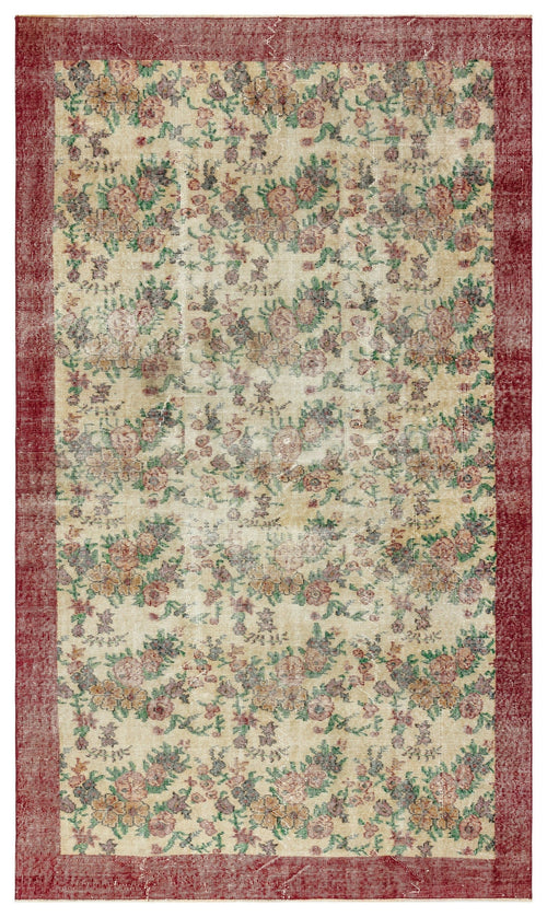 Atina Beige Vintage Wool Handmade Area Rug 5'5" x 9'1"